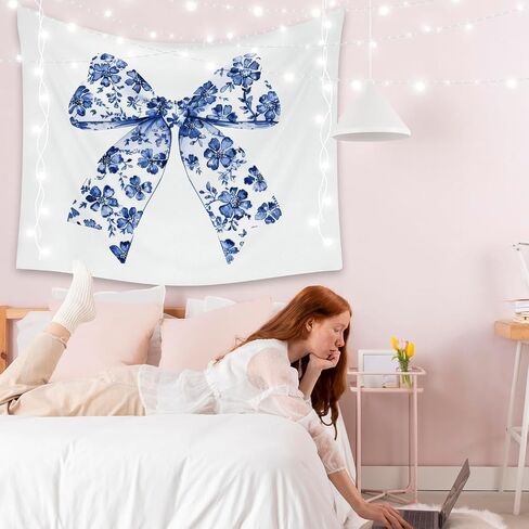 LiTiu Trendy Coquette Wall Decor, Pink Bow Cherry Preppy Room Decor Tapestry Wall Hanging for Girls Bedroom Dorm, 50x60 in(Unframed) in Saudi Arabia