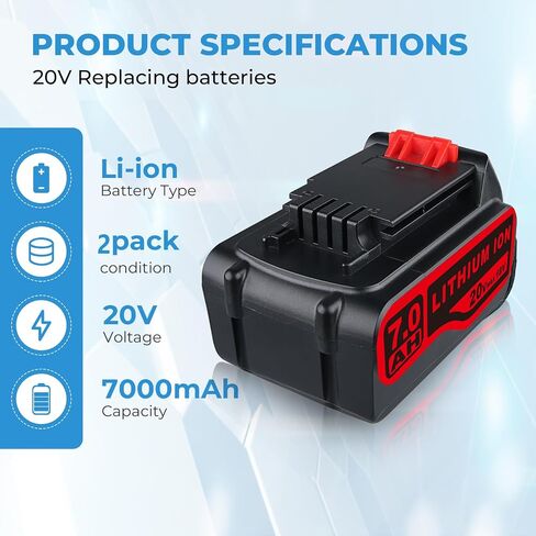 MANUFER 7.0Ah 20V 2pack LB2X4020 Lithium Ion Replacement for Black and Decker Universally Compatible with 20V LBXR20 LB20 LBX20 LBXR2020-OPE LBXR20B-2 LB2X4020 in Saudi Arabia