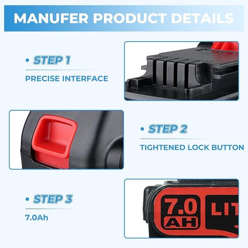 MANUFER 7.0Ah 20V 2pack LB2X4020 Lithium Ion Replacement for Black and Decker Universally Compatible with 20V LBXR20 LB20 LBX20 LBXR2020-OPE LBXR20B-2 LB2X4020 in Saudi Arabia
