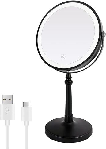 9" Vanity Mirror with Lights, Rechargeable Lighted Makeup Mirror,1x&10x Lighted Makeup Mirror with Magnification, Brightness Adjustable Light up Mirror, 360° Rotation, Gift for Women (Nickel) in Saudi Arabia