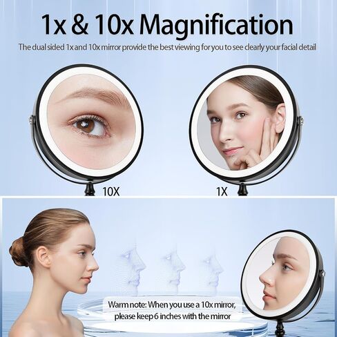 9" Vanity Mirror with Lights, Rechargeable Lighted Makeup Mirror,1x&10x Lighted Makeup Mirror with Magnification, Brightness Adjustable Light up Mirror, 360° Rotation, Gift for Women (Nickel) in Saudi Arabia