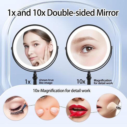 9" Vanity Mirror with Lights, Rechargeable Lighted Makeup Mirror,1x&10x Lighted Makeup Mirror with Magnification, Brightness Adjustable Light up Mirror, 360° Rotation, Gift for Women (Nickel) in Saudi Arabia