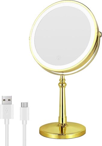 9" Vanity Mirror with Lights, Rechargeable Lighted Makeup Mirror,1x&10x Lighted Makeup Mirror with Magnification, Brightness Adjustable Light up Mirror, 360° Rotation, Gift for Women (Nickel) in Saudi Arabia