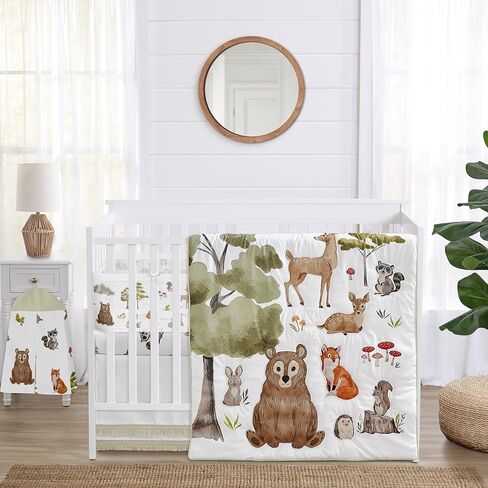 مجموعة مفروشات سرير أطفال محايدة للجنسين من Sweet Jojo Designs Woodland Forest Animals Boy Girl، غرفة حضانة الرضع، قابلة للتنفس، بطانة شبكية قابلة للتنفس، 6 قطع من أصدقاء الحيوان، الدب، الثعلب، القنفذ، ألوان مائية in Saudi Arabia