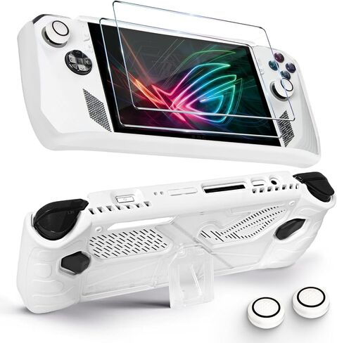 CLOKORIA Protective Case Compatible with ASUS Rog Ally 2023,3 in 1 Cover Case for Rog Ally with 2 Tempered Glass Screen Protector and 2 Thumb Grip Caps (White) in Saudi Arabia
