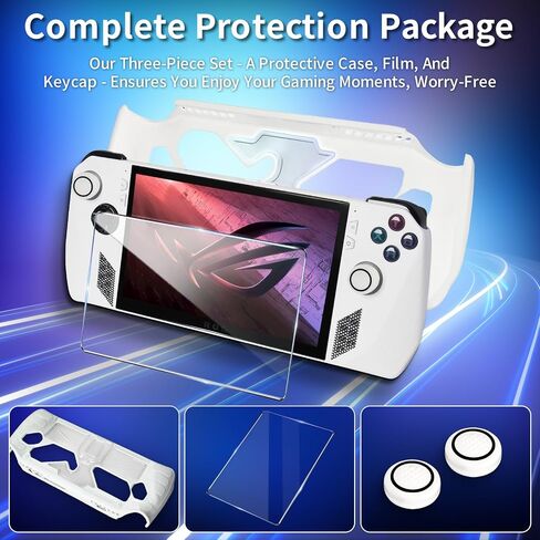 CLOKORIA Protective Case Compatible with ASUS Rog Ally 2023,3 in 1 Cover Case for Rog Ally with 2 Tempered Glass Screen Protector and 2 Thumb Grip Caps (White) in Saudi Arabia