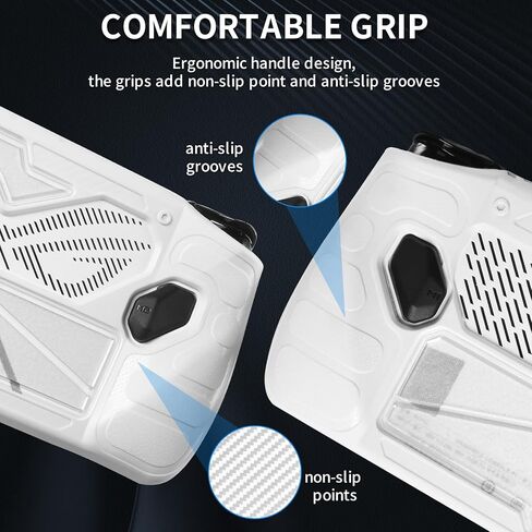CLOKORIA Protective Case Compatible with ASUS Rog Ally 2023,3 in 1 Cover Case for Rog Ally with 2 Tempered Glass Screen Protector and 2 Thumb Grip Caps (White) in Saudi Arabia