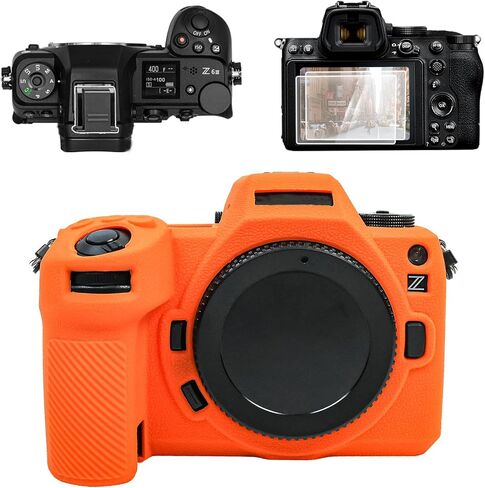 For Nikon Z6III Accessories Set,【Camera Case for Nikon Z6III & Z6III Screen Protector*2 & Z6III Hot Shoe Cover*1】 Z6III Silicone Camera Cover 1/4"-20 Hole Tempered Glass 9H-Orange in Saudi Arabia