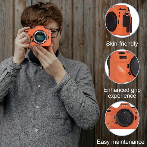 For Nikon Z6III Accessories Set,【Camera Case for Nikon Z6III & Z6III Screen Protector*2 & Z6III Hot Shoe Cover*1】 Z6III Silicone Camera Cover 1/4"-20 Hole Tempered Glass 9H-Orange in Saudi Arabia