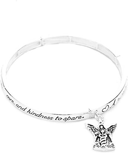 Rosemarie Collections Women's Inspirational Quotes With Dangleing Charm Silver Tone Stretch Bangle Bracelet, 2.5" in Kuwait