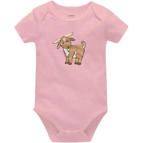 Cute Goat Newborn Short Sleeve Unisex Baby Bodysuit for Boy Girl 1 Birthday Pink