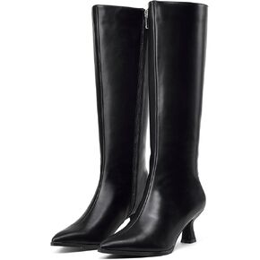 GENSHUO Knee High Boots Women Pointed Toe 2.3 Inches Kitten Heel Tall Boots Classic Fashionable Long Boots with Side Zipper Winter