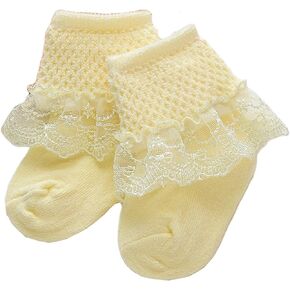 Baby Girls Eyelet Frilly Ruffle Lace Socks Super Soft Infant Cotton Ankle Socks Princess Dress Socks with Bow in Saudi Arabia