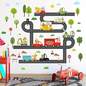 Cartoon Road Wall Stickers Large Car Road Wall Decals Transportation Wall Stickers Traffic Vehicle Wall Decals City Car Wall Stickers for Kids Room Playroom Boys Bedroom Decor
