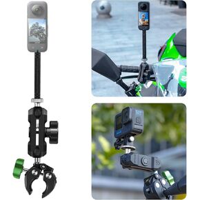 Motorcycle Mountain Bike Handlebar Crab Plier Clip Clamp Mount Bracket Magic Arm with Extension Rod for INSTA360 X4/X3/X2/ONE RS/GO 3S Action Cameras