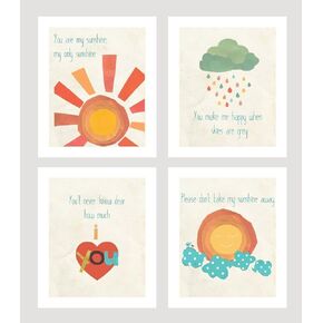 You are My Sunshine Print Collection (Set of Four 11x14 Inch Print Wall Art Prints), Nursery Decor, Kid's Room Decor, Gender Neutral Nursery Decor, Baby Room, Playroom Decor, Nursery