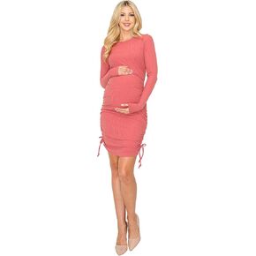My Bump Women's Ribbed Casual Comfortable Maternity Pregnancy Long Sleeve Dress W/Side Strings (Made in USA)