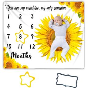 Flannel Baby Monthly Milestone Blanket, You are My Sunshine, 48x40inch