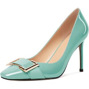 Zamikoo Women's High Heel Pumps with Buckle Strap, Square Toe Slip On Stiletto Heels for Office Wedding Dress Sexy, 3.5 Inch Heeled Shoes