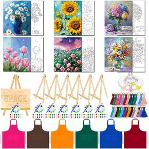 Affrolling 6 Sets Sip and Paint Kit Pre Drawn Canvas Painting Set Pre Drawn Stretch Canvas Kit for Painting(Afro Girl)
