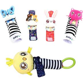 BABY K Baby Rattle Socks & Hand Rattle for Girls & Boys (Pet+Bird Set D) - Baby Toys 6-12 Months - Baby Wrist Rattles and Foot Rattles - Baby Toys for Newborns As Gift - Easy to Wear Baby Rattle Toys