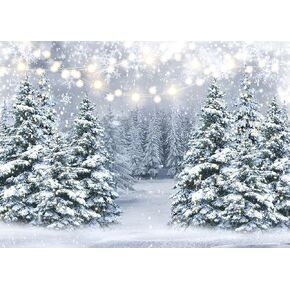 LYCGS 10X8ft Winter Snow Scenery backdrop Glitter Winter Forest Photography Backdrop Snowflake Christmas Tree Photo Backdrop Xmas Party Decorations Banner X-173