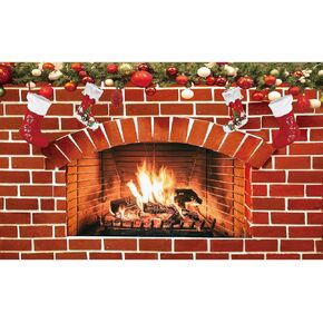 5x3ft Christmas Fireplace Backdrop for Photography Red Brick Wall Fireplace Christmas Sock Gift Background for Xmas Family Party Supplies Photo Props