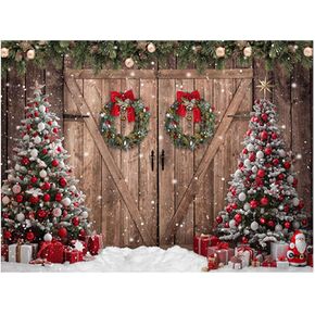 Allenjoy 96 "× 72" الشتاء عيد الميلاد ريفي الحظيرة خلفية عيد الميلاد الخشب الباب التصوير خلفية راية حزب زينة الصور تبادل لاطلاق النار الدعائم الإمدادات in Kuwait