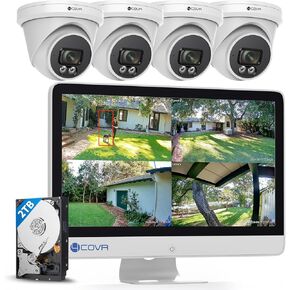 Security Camera System with Monitor PoE & AI Human Vehicle Detection, 8 Channel H.265 NVR with 2TB HDD, 8Pcs 5MP IP67 IP Dome Camera Night Vision with Mic, 24/7 Recording, LY97SA5MU808