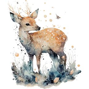 Adorable Watercolor Fawn Wall Stickers for Nursery, Cute Lovely Deerlet Deer Animal Decals Vinyl Waterproof Peel Removable Murals for Kids Baby Room Bathroom Toilet Playroom Furniture Classroom
