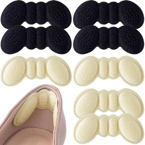 Joez Wonderful 6 Pairs Heel Pads for Shoes Too Big, Self-Adhesive Heel Grips Liner for Loose Shoe Size Reducer, Non Slip Shoe Filler Heel Inserts Heel Cushion for Men Women (Black, Beige)