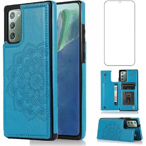 Design for Samsung Galaxy Note 20 5G Wallet Phone Case with Tempered Glass Screen Protector Credit Card Holder Slot, Leather Stand Kickstand Magnetic Back Flip Protective Cover Cases Rose gold