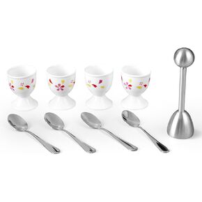 مجموعة هدايا أكواب البيض من السيراميك من Cinf مكونة من 4 قطع حامل بورسلين للإفطار والطبخ المسلوق، سهلة التنظيف، مطبخ ذكريات الطفولة in Kuwait