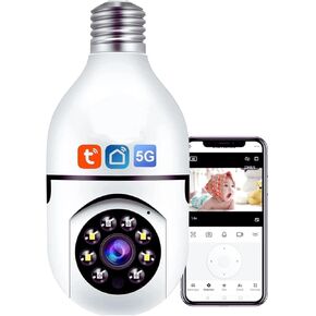 Light Bulb Security Camera, E27 WiFi Color Night 360 Degree Pan/Tilt Panoramic IP Camera, 5GHz 1080P Smart Home Surveillance Kids Cam with Motion Detection Alarm Night Vision Two Way Talk Indoor Pet