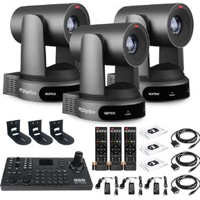 3 x PTZOptics Move 4K SDI/HDMI/USB/IP PTZ Camera with 30x Optical Zoom (Gray) (PT30X-4K-GY-G3) + PTZOptics SuperJoy PTZ Camera Joystick Controller + 3 x Universal Wall Mount (Black)