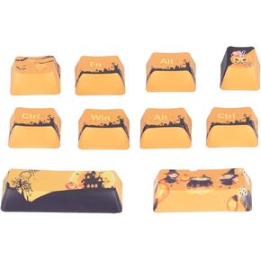 Sanpyl DIY PBT Keycaps, Halloween Theme 10Pcs DIY Five-Sided Custom Dye- Keycaps for DIY Gaming Mechanical Keyboard, Esc, 2*Shift, 2*Ctrl, Win, Fn, Menu, 2*Alt Keys
