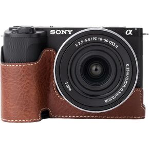 Rieibi Camera Case, PU Leather Half Case for Sony ZV-E10 ii Case, Protective Case for Sony ZV-E10 II,for Sony ZVE10 ii Cover with Bottom Opening Version and Hand Grip Design