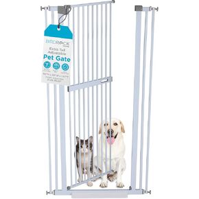BIRDROCK HOME Extra Tall Adjustable Pet Gate for Doorways and Hallways, Indoor Safety, No Drilling Required, Pressure Mounted, Gate for Small Dogs, Puppies, and Cats - White - 60in Tall, 31-36in Width