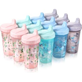 Mifoci 24 Pcs 10 oz Sippy Cups for Toddlers Reusable No Spill Cups with Lids Toddler Baby Feeding Supplies, Dishwasher, Microwave Safe (Girl Style)