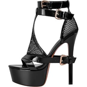 Women's High Stiletto Heels Platform Mesh Buckle Open Toe Ankle Strap Dress Shoes Sandals