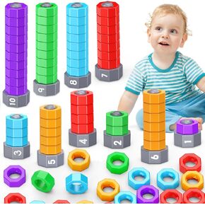 Montessori Toys for Toddlers, 2 In 1 Counting Toys & Spinning Stacking Toys Preschool Educational Learning Baby Toys for 1 2 3 4 5 Year Old Boys Girls Xmas Gifts for Kids Age 1-5 Autism Sensory Toy