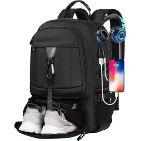 Extra Large Backpack, Travel Business Laptop Backpack with USB Charging Port & Shoe Compartment, Sport Gym Bag Fit 18 Inch Laptops for College Business Hiking Camping (Fits above 5.74 ft height)