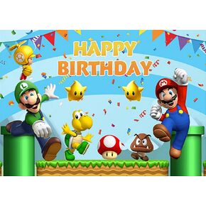 7X5FT Super Brother Photo Backdrop Video Game Happy Birthday Photography Background Adventure Bithday Party Supplies Kids Boys Baby Shower Studio Prop Cake Smash Banner