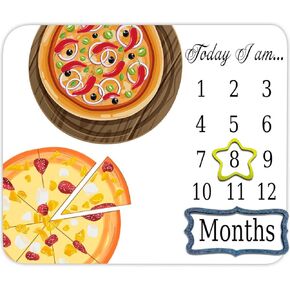 Pizza Baby Monthly Milestone Blanket, 48x40in Delicious Food Blanket Soft Flannel for Unisex Newborn Baby Shower, Baby Growth Chart Photography Blanket BTMYTE39