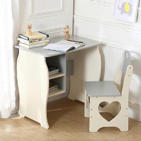 Kids Desk and Chair Set, Children Study Desk with Storage Shelf, Wooden School Study Table, Writing Table for Home School Use(Pink White)