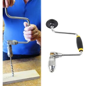Carpenters Bit Brace Hand Crank Drill with 12-Inch Swing Arm, Steel and Plastic Construction, Comfortable Non-Slip Handle, Woodworking Tool (Plastic Handle)