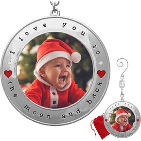 Baby's First Christmas Photo Ornament - I Love You to The Moon and Back - Gift/Storage Bag Included