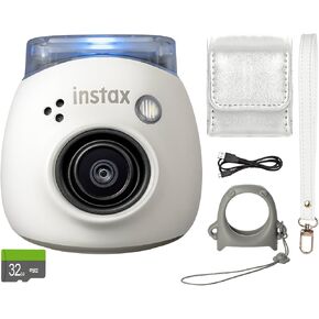 FUJIFILM INSTAX PAL Fuji Digital Camera Milky White + Custom Case & 32gb Memory Card Accessory Bundle