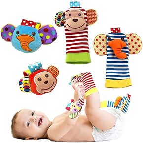 Baby Infant Rattle Socks Toys, Wrist Rattles and Foot Finders for Baby Boy or Girl - New Baby Gift Infant Toys 4PCS