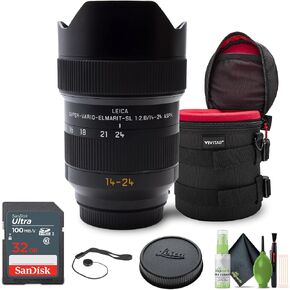 لايكا سوبر فاريو-إلماريت-SL 14-24 ملم f/2.8 ASPH. العدسة (التركيب على شكل حرف L) + حافظة العدسة + طقم التنظيف + بطاقة ذاكرة سعة 32 جيجابايت + حافظة غطاء العدسة in Kuwait